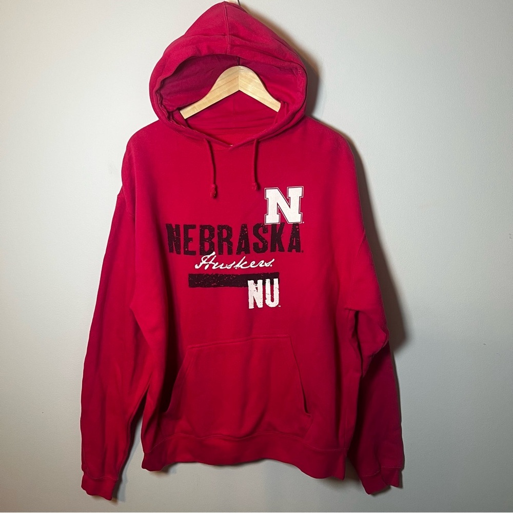 Nebraska Huskers Hoodie Men’s XL Hot Pink NCAA Pullover Sweatshirt J. America